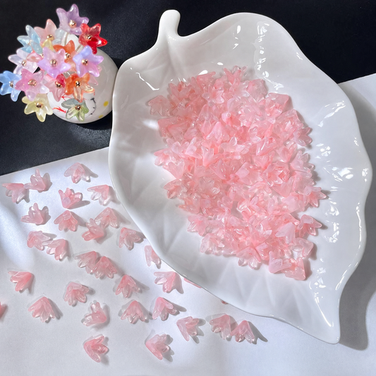 Blush Pink glass lily flower beads, 50 pieces per pack