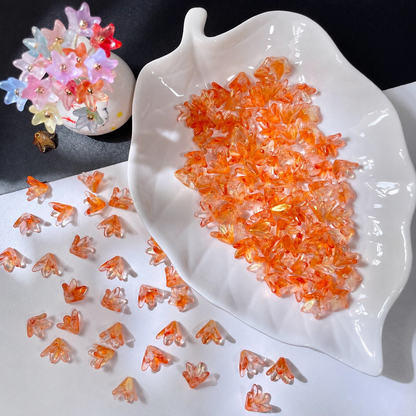 Koi Orange Shimmer glass lily flower beads, 50 pieces per pack