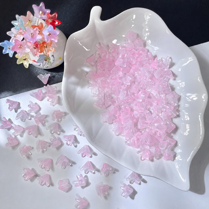 Misty Pink glass lily flower beads, 50 pieces per pack