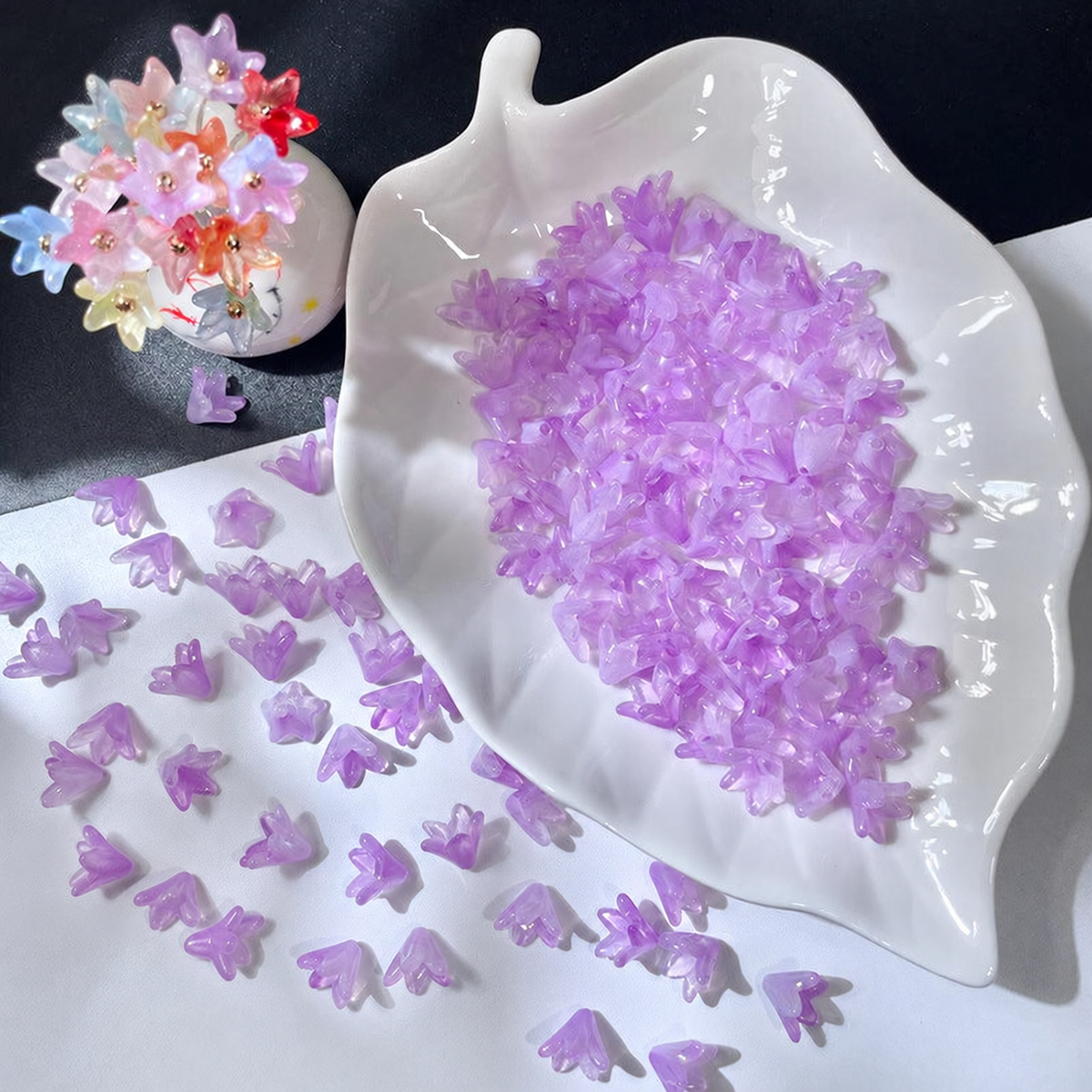 Misty Purple glass lily flower beads, 50 pieces per pack