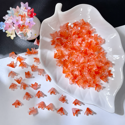 Orange Red Gradient glass lily flower beads, 50 pieces per pack