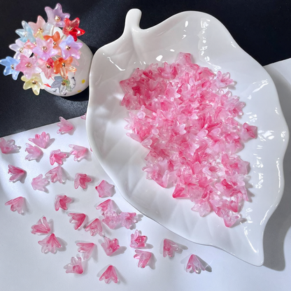 Rose Pink Gradient glass lily flower beads, 50 pieces per pack
