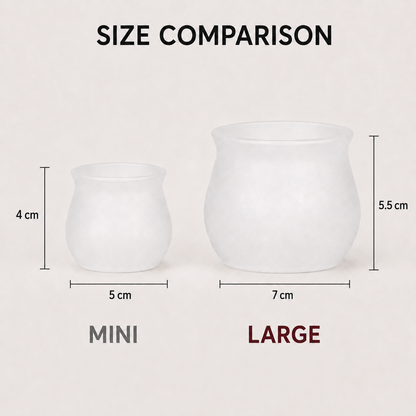 Mini 5 by 4 cm and large 7 by 5.5 cm empty pot size comparison