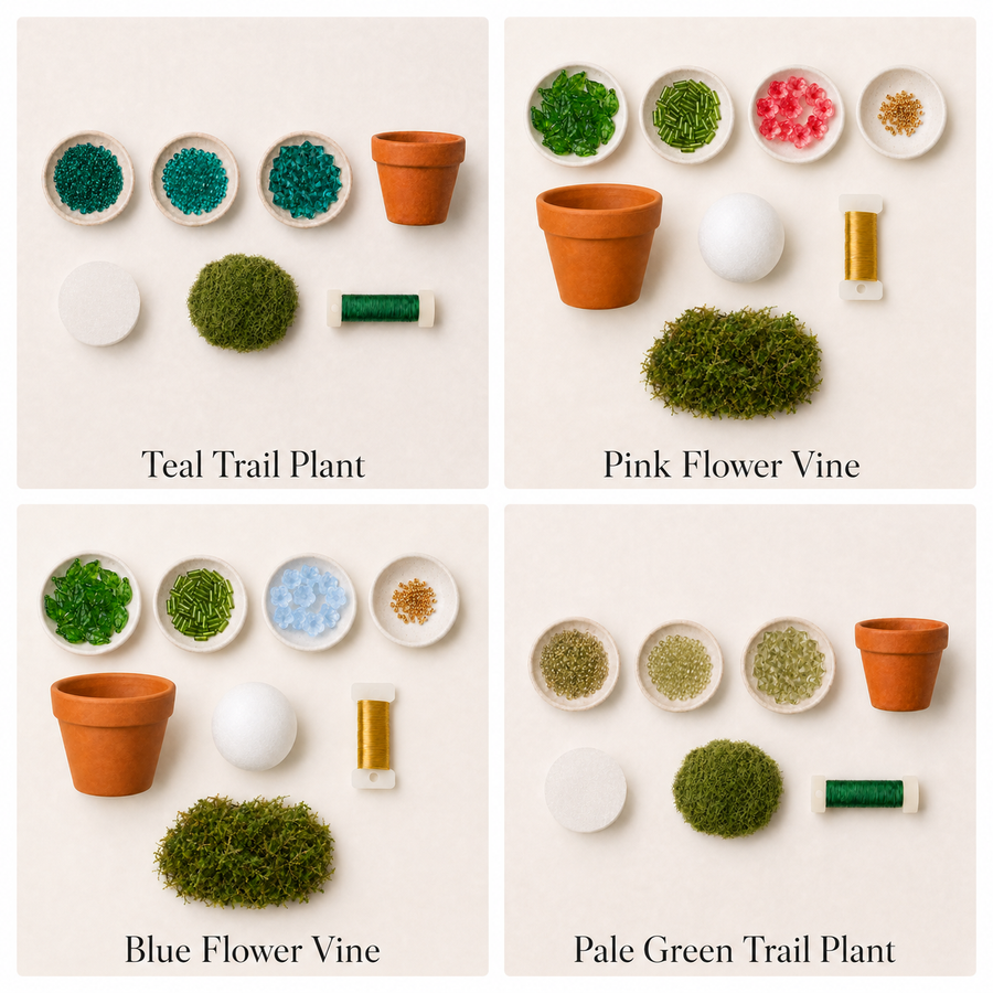 Materials included in a beaded plant DIY kit