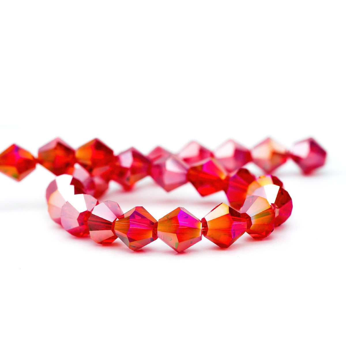 K9 faceted crystal glass bicone beads – Red AB