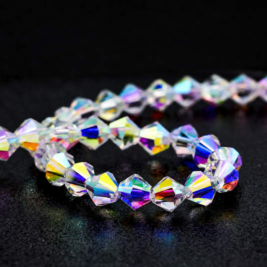 K9 faceted crystal glass bicone beads – Aurora AB