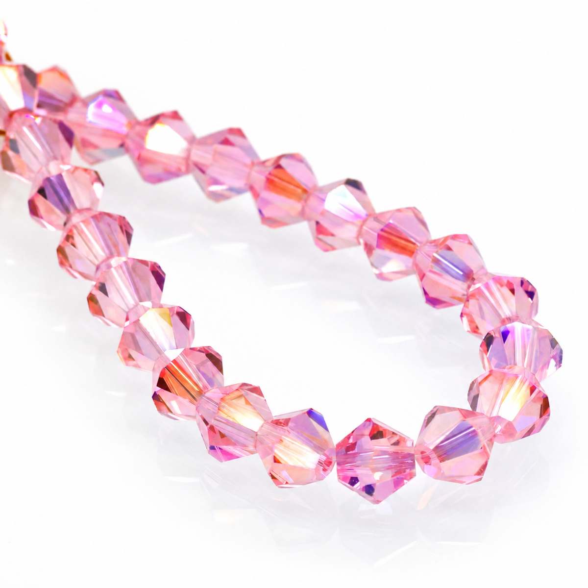 K9 faceted crystal glass bicone beads – Rose Pink AB