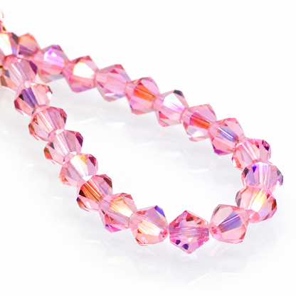 K9 faceted crystal glass bicone beads – Rose Pink AB