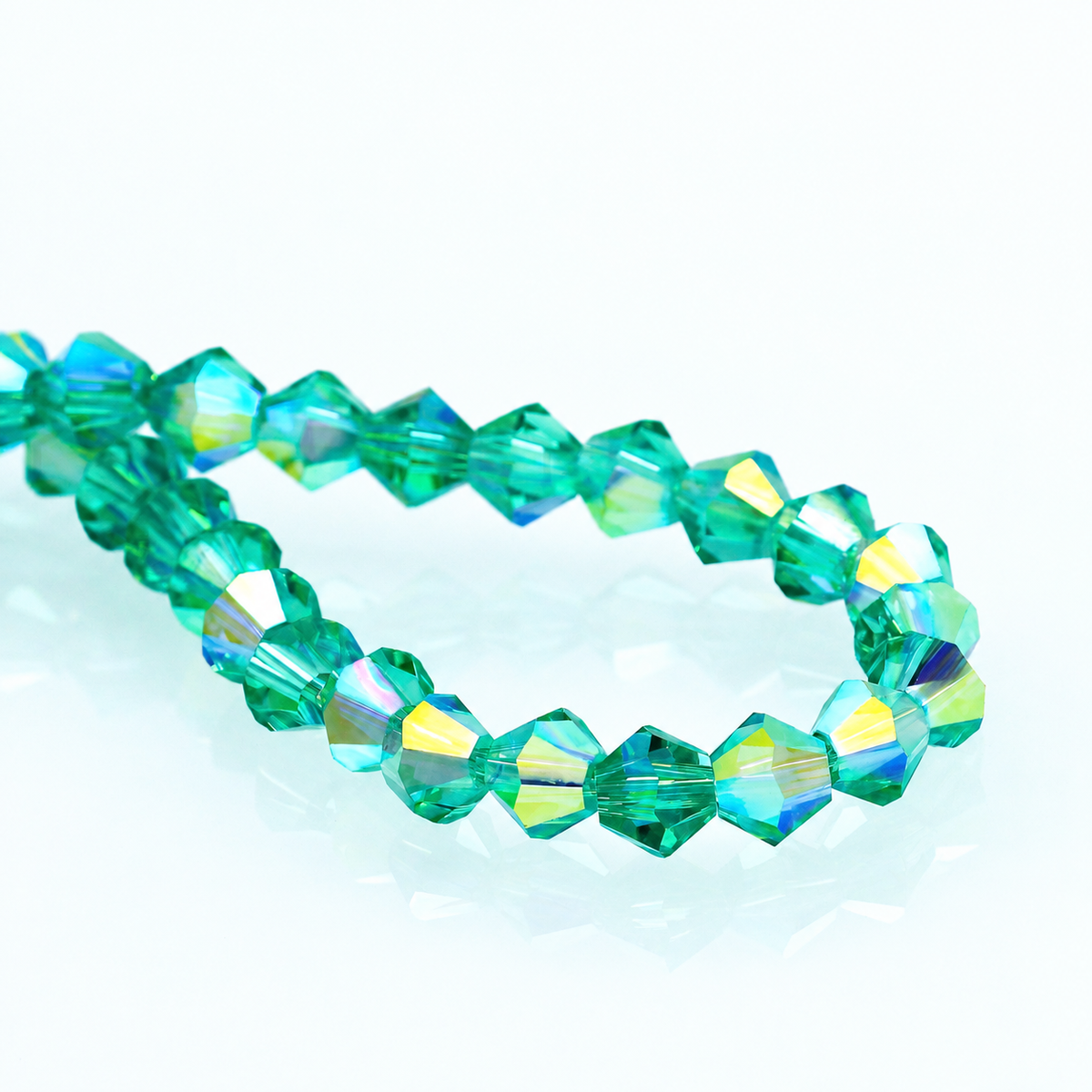 K9 faceted crystal glass bicone beads – Aqua Green Aurora