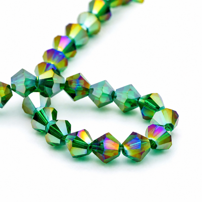 K9 faceted crystal glass bicone beads – Peacock Green AB