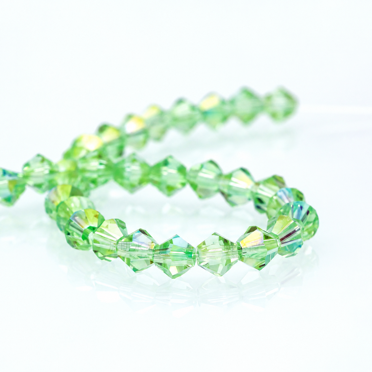 K9 faceted crystal glass bicone beads – Light Green AB