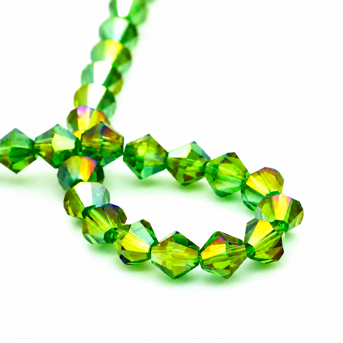 K9 faceted crystal glass bicone beads – Grass Green AB