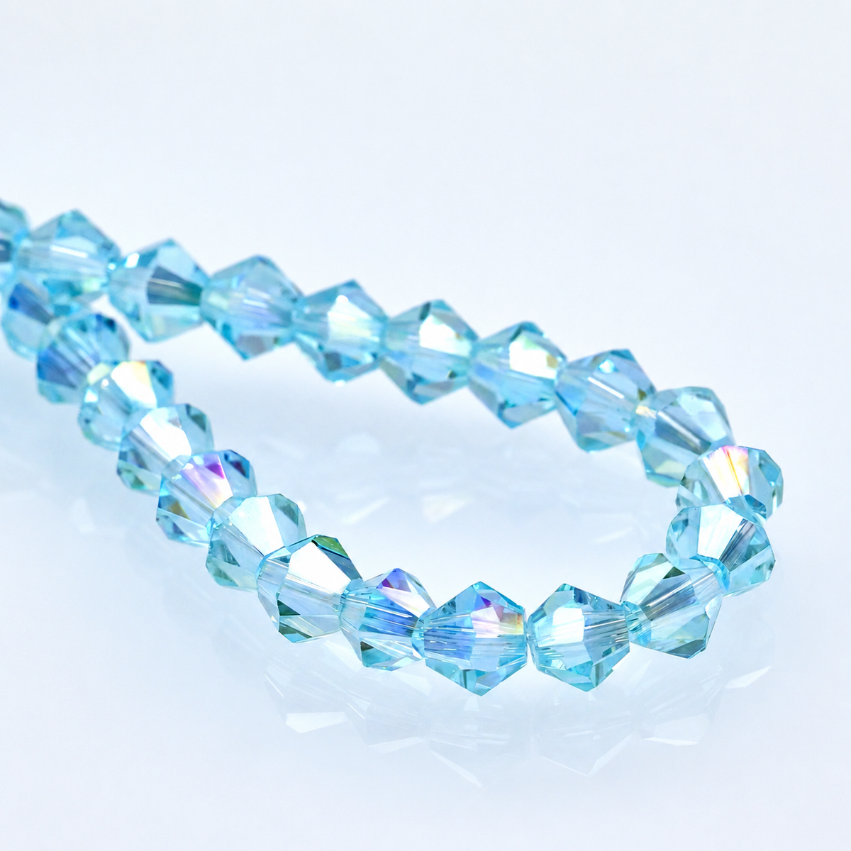 K9 faceted crystal glass bicone beads – Light Lake Blue AB