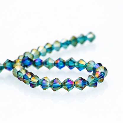 K9 faceted crystal glass bicone beads – Peacock Blue AB