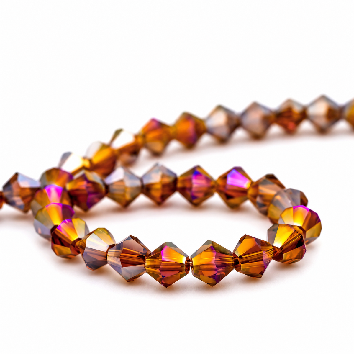 K9 faceted crystal glass bicone beads – Deep Amber AB