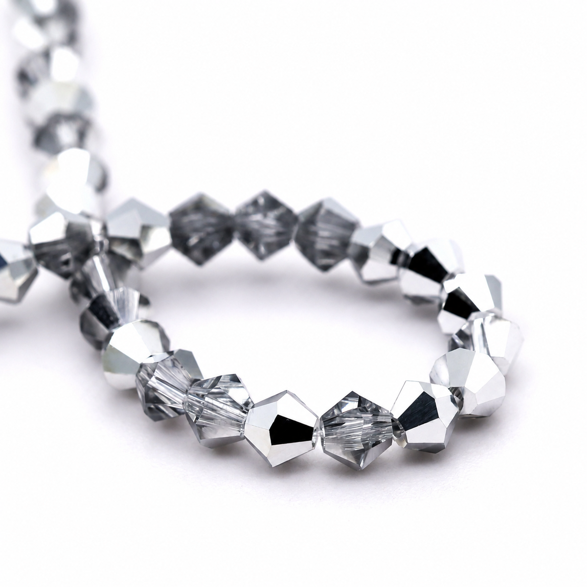 K9 faceted crystal glass bicone beads – Half Silver