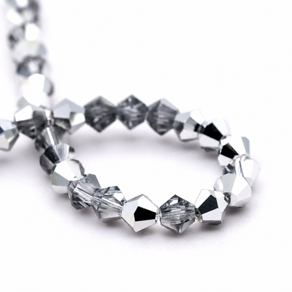 K9 faceted crystal glass bicone beads – Half Silver