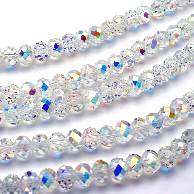 K9 faceted crystal glass rondelle beads in Aurora AB - sold by the strand