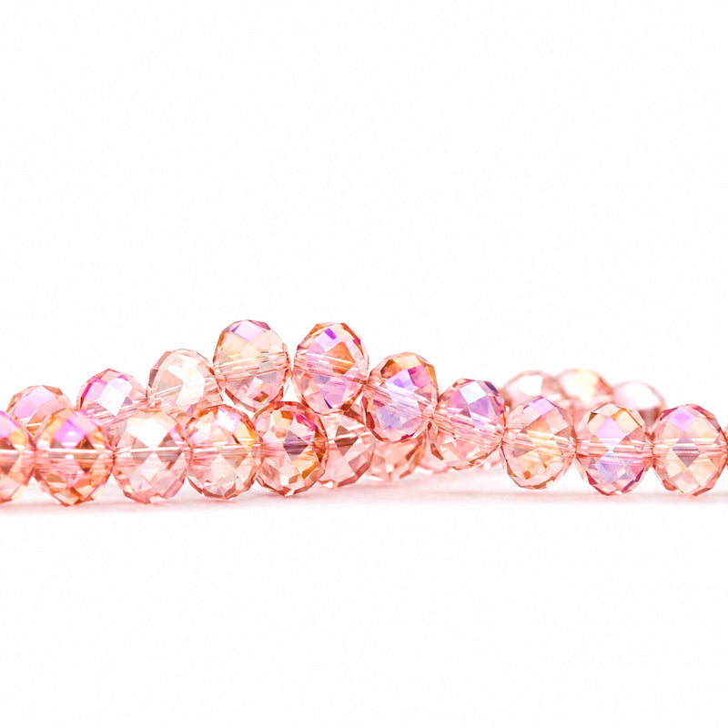 K9 faceted crystal glass rondelle beads in Blush Pink AB - sold by the strand