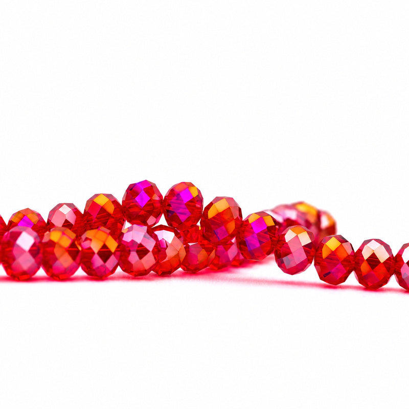 K9 faceted crystal glass rondelle beads in Bright Red AB - sold by the strand