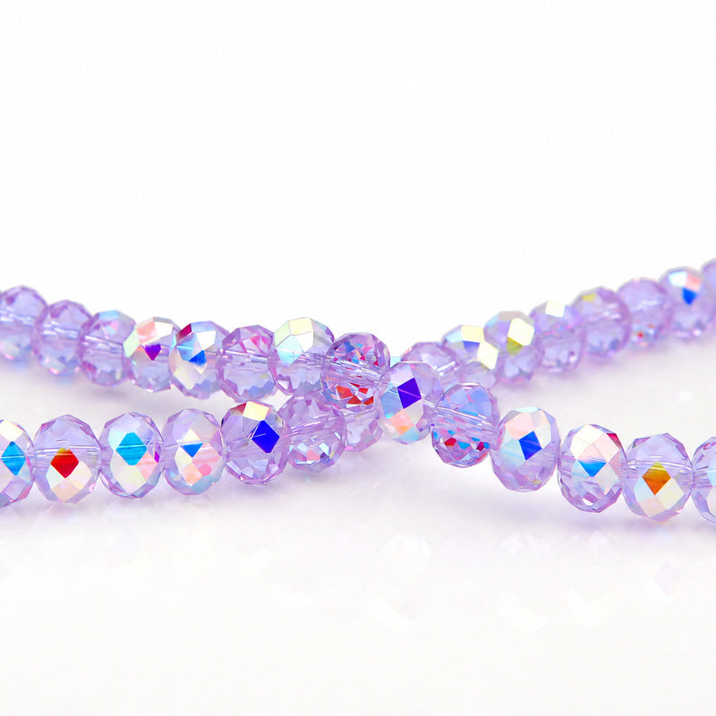 K9 faceted crystal glass rondelle beads in Crystal Purple Aurora - sold by the strand