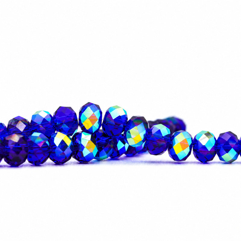 K9 faceted crystal glass rondelle beads in Deep Blue Aurora - sold by the strand