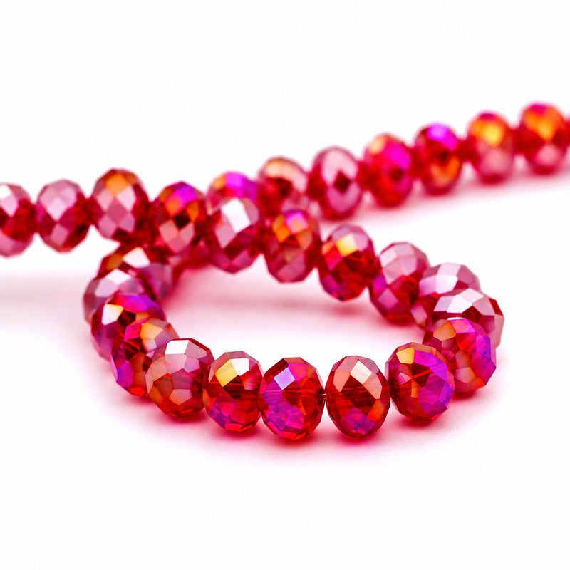 K9 faceted crystal glass rondelle beads in Deep Red AB - sold by the strand