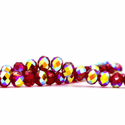 K9 faceted crystal glass rondelle beads in Deep Red Aurora - sold by the strand