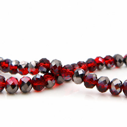 K9 faceted crystal glass rondelle beads in Deep Red Half Gunmetal - sold by the strand