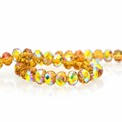 K9 faceted crystal glass rondelle beads in Gold Champagne Aurora - sold by the strand