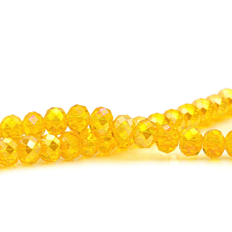 K9 faceted crystal glass rondelle beads in Golden Yellow AB - sold by the strand