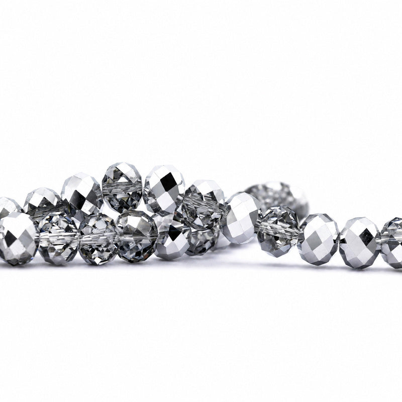 K9 faceted crystal glass rondelle beads in Half Silver - sold by the strand