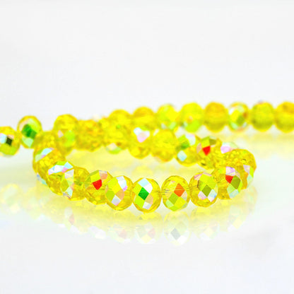 K9 faceted crystal glass rondelle beads in Lemon Yellow Aurora - sold by the strand