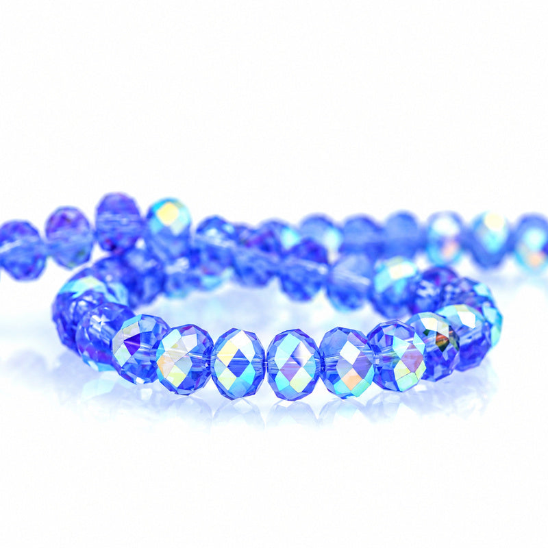 K9 faceted crystal glass rondelle beads in Light Blue Aurora - sold by the strand