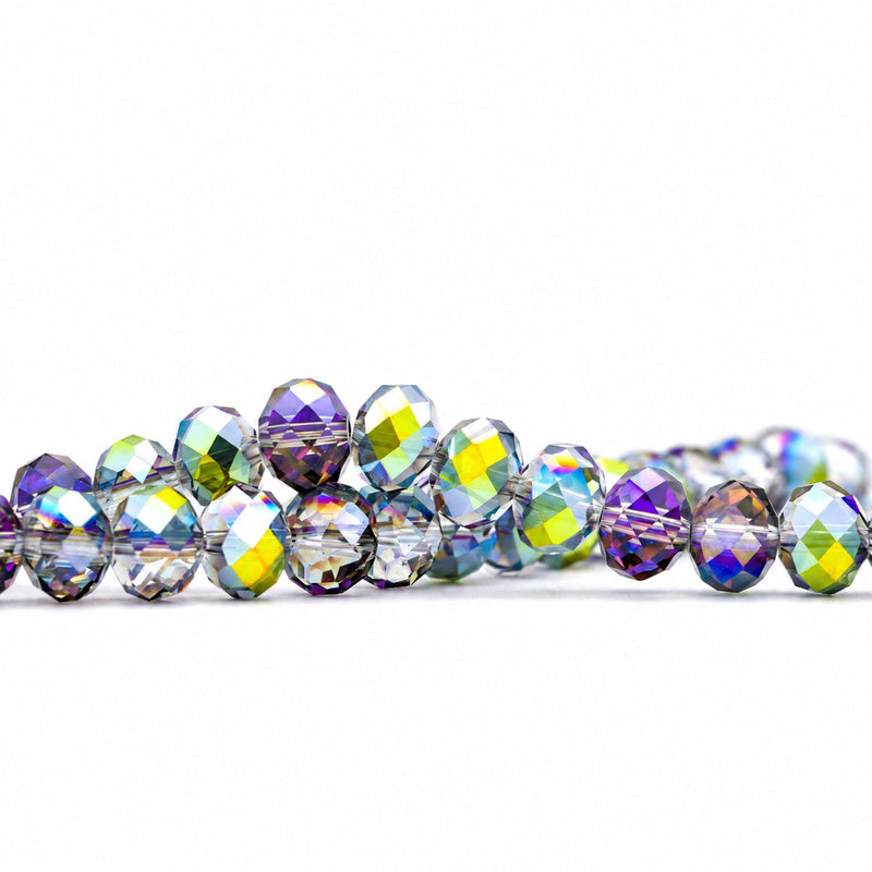 K9 faceted crystal glass rondelle beads in Magenta Green - sold by the strand
