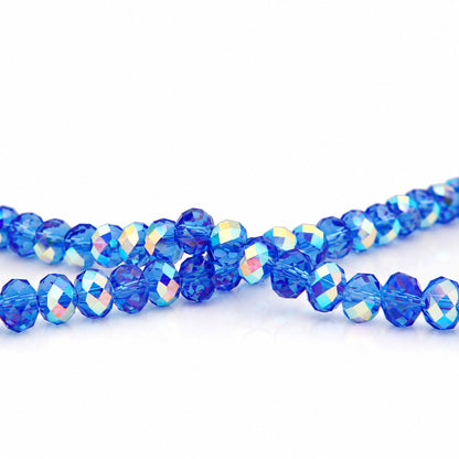 K9 faceted crystal glass rondelle beads in Medium Blue Aurora - sold by the strand