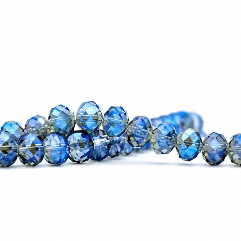 K9 faceted crystal glass rondelle beads in Metallic Ink Blue - sold by the strand