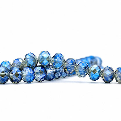 K9 faceted crystal glass rondelle beads in Metallic Ink Blue - sold by the strand