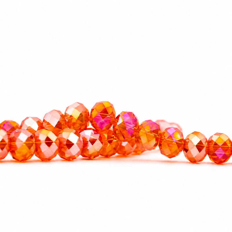 K9 faceted crystal glass rondelle beads in Orange Red AB - sold by the strand