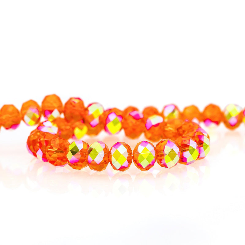 K9 faceted crystal glass rondelle beads in Orange Red Aurora - sold by the strand