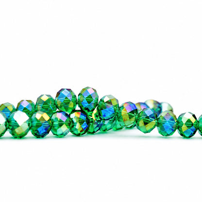 K9 faceted crystal glass rondelle beads in Peacock Green AB - sold by the strand