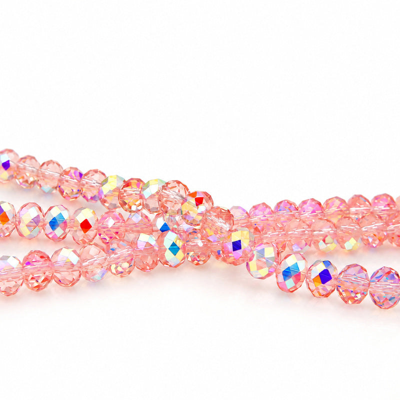 K9 faceted crystal glass rondelle beads in Pink Aurora - sold by the strand