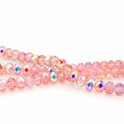 K9 faceted crystal glass rondelle beads in Pink Aurora - sold by the strand