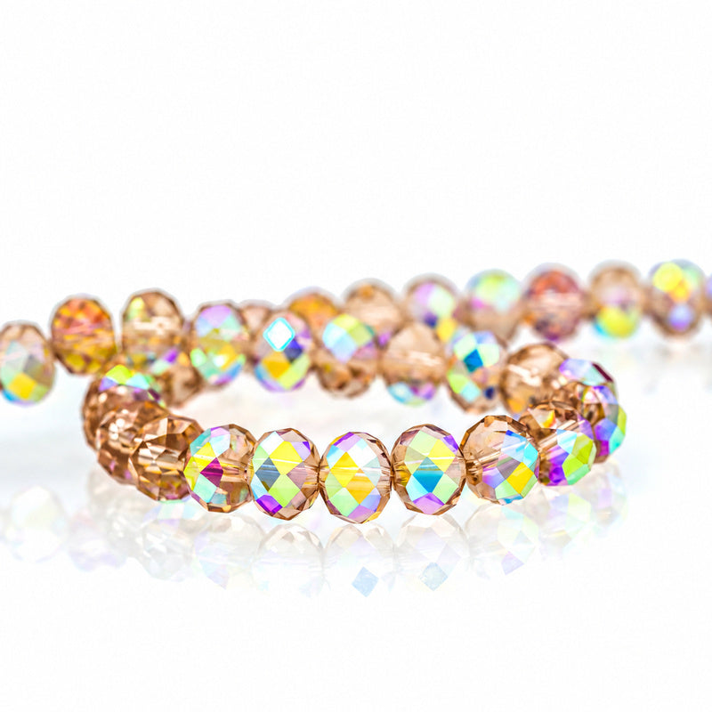 K9 faceted crystal glass rondelle beads in Silver Champagne Aurora - sold by the strand