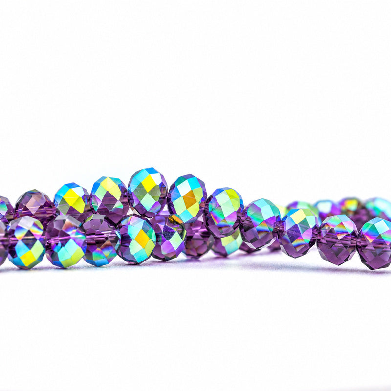 K9 faceted crystal glass rondelle beads in Violet Aurora - sold by the strand