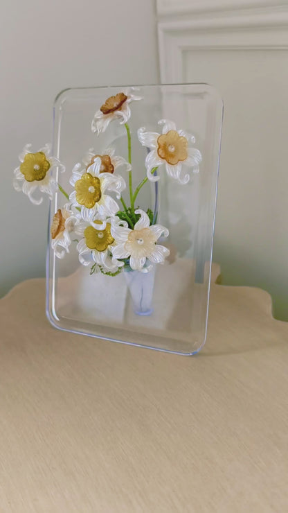White Daffodil Beaded Flower Display