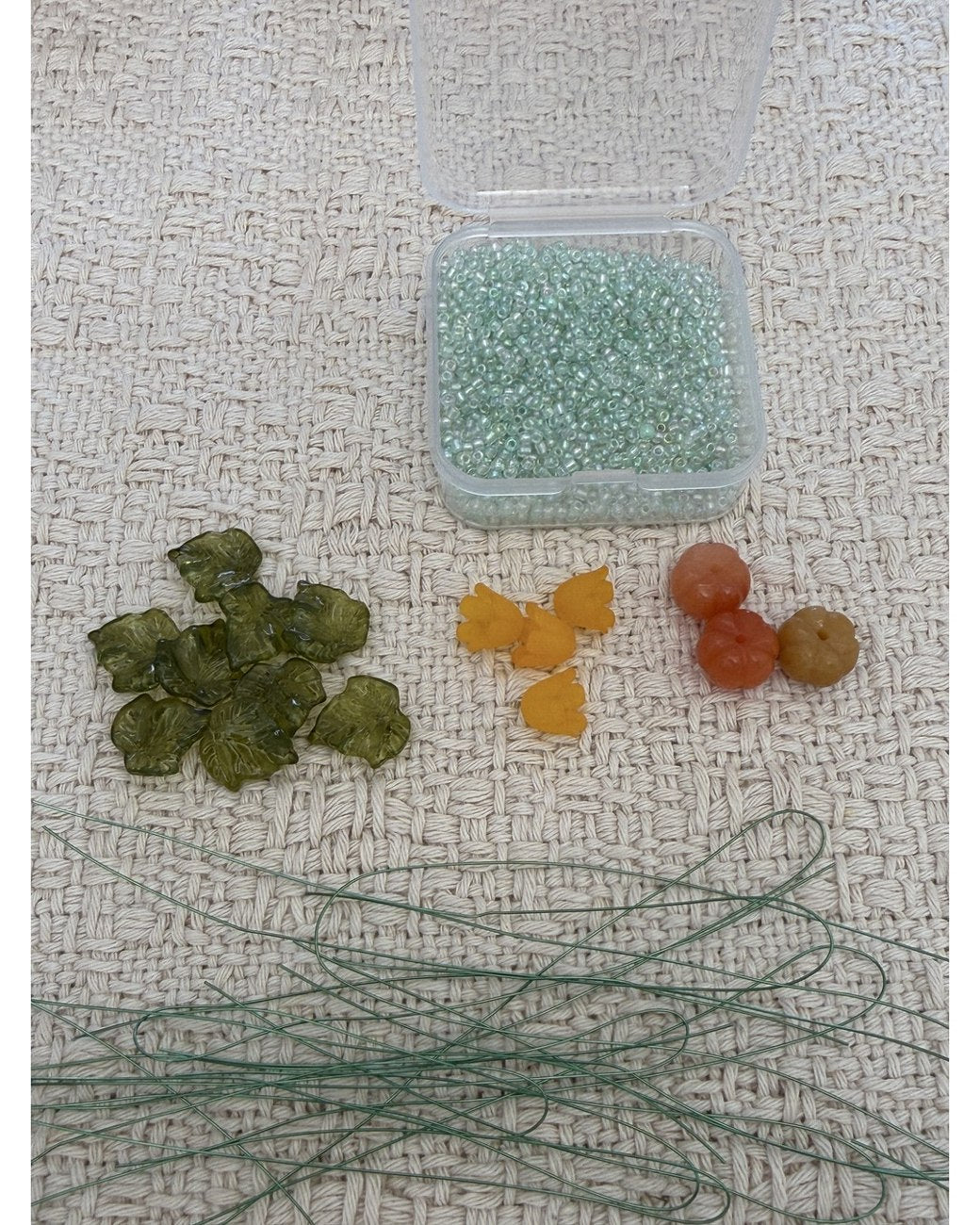 Materials laid out on a cloth.