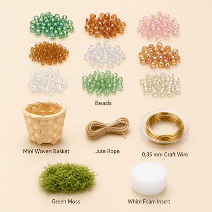 Sunlit Garden beaded plant kit materials with colorful glass beads