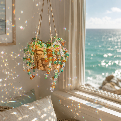 Sunlit Garden DIY kit components with beads, cord, and basket